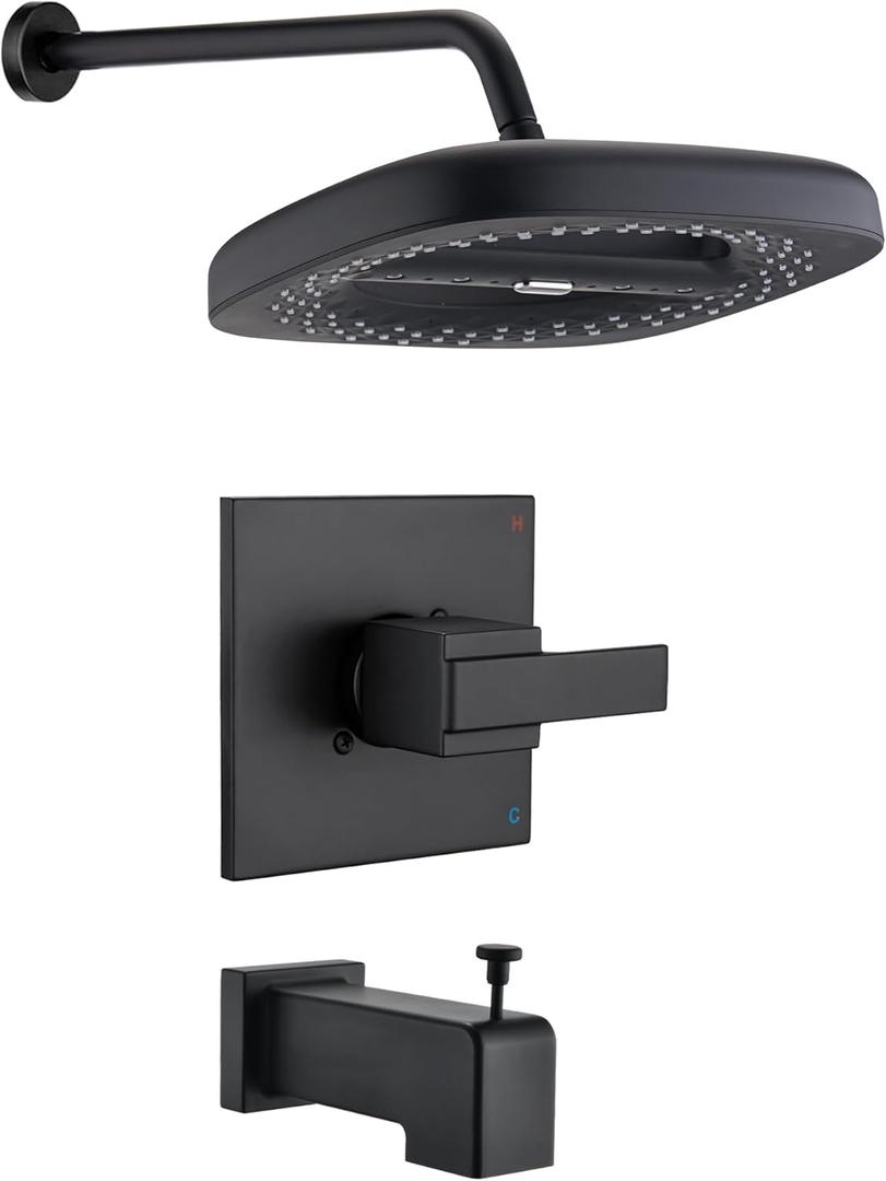 12" Rainfall Shower Faucet Compatible with Delta 13/14 Series Tub Trim Kit, 3 Setting Shower Head, Shower Faucet System, Matte Black (Valve& Catridge Not Inclued)