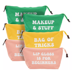 Glamlily 6 Pack Small Canvas Makeup Bags with Zipper for Women, 3 Colors/Designs (8 x 4 x 6 In)