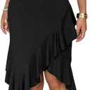Floerns Women's Grunge Strapless Tube Tops Dress Asymmetrical Ruffle Trim Y2k Midi Dresses (Medium, Black)
