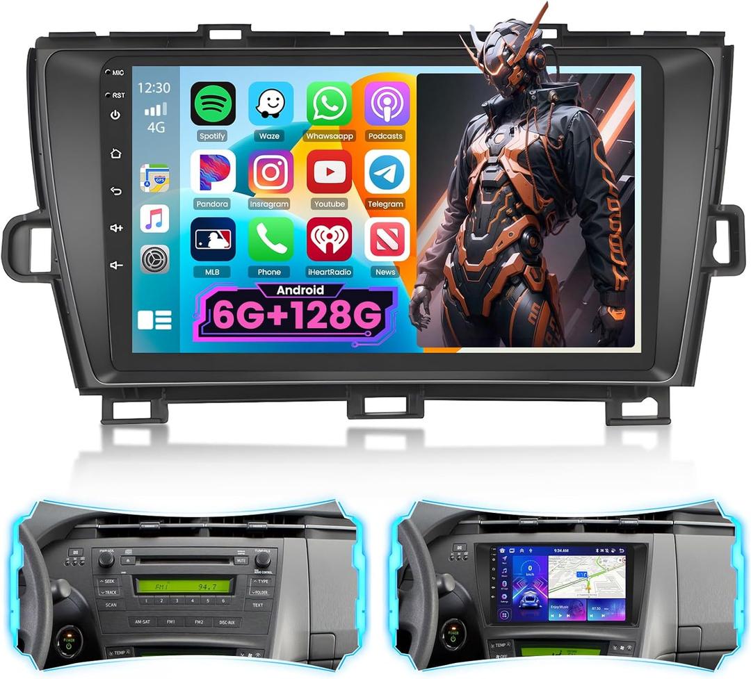 8 Core 6+128G Android 13 Car Stereo Radio for Toyota Prius 2010-2015 Wireless Carplay Android Auto, 9 Inch IPS 1280 * 720 Touchscreen Car Stereo with BT 5.0/32 EQ DSP/AHD Backup Camera/GPS/WiFi/FM RDS