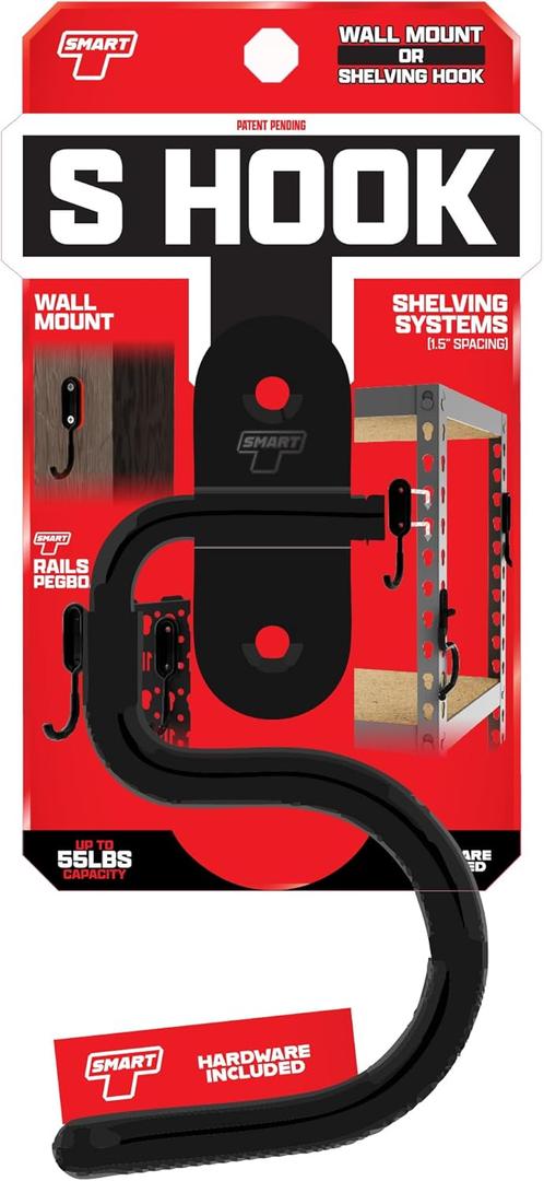 Smart T Garage Storage Wall Hook | S-Hook for Garage Organization, Heavy Duty Organizer Wall Mount or Shelving Hooks