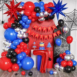 Spider Theme Birthday Decorations Party Supplies, Spider Theme Balloon Arch Kit, Spider Theme Balloons, 7 Birthday Balloon, Spider Theme 7th Birthday Decorations for 7 Year Old Boys Girls