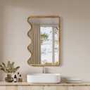 ULIKE Wavy Mirror for Wall, Rustic Wood Mirror for Bathroom Vanity, 24x36 Wooden Wall Mirrors Decorative for Bedroom, Living Room, Entryway, Brown