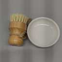 SUBEKYU Bamboo Dish Scrub Brush for Kitchen Sink, Natural Wooden Washing Dish Brush Scrubber with Sisal Bristles for Household Cleaning, Cast Iron Pots, Pans and Vegetables (Ceramics Base + Sisal Brush, 1p)