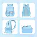 Kawaii Blue Kids Backpack for Girls, Fashion Multiple Pockets Bookbag for Primary Elementary High School for Teen Girls