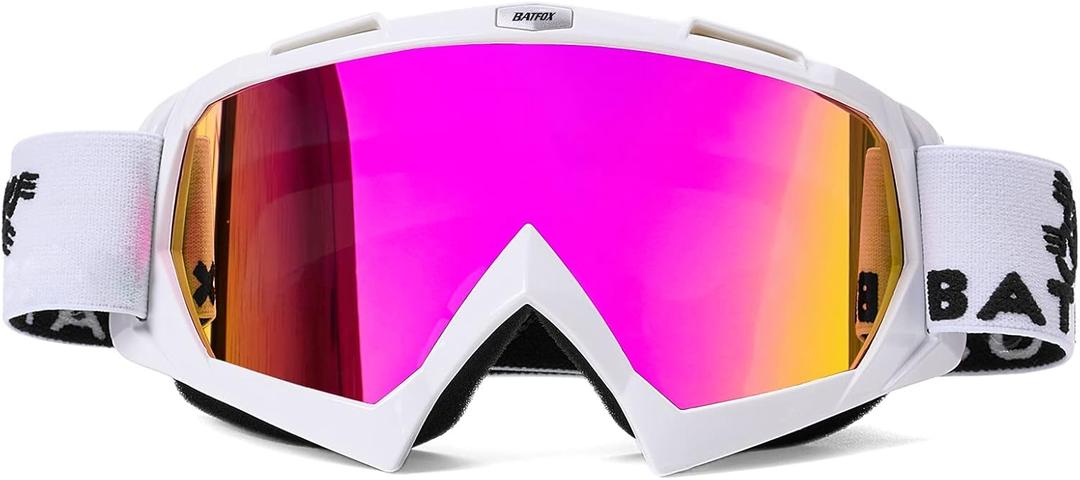 BATFOX Dirt Bike ATV Goggles Motorcycle Gear Riding Motocross Dirtbike 4-Wheeler MX DH Accessories Goggles Glasses for Men Women Youth UV400 Protection Dust-proof Anti-Slip Strap (Adult, Hd Purple-white)