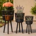 Set of 3 Woven Basket Decorative Planter Pot – Bamboo & Pine Wood Outdoor & Indoor Plant Pot – Modern Boho Garden and Home Decor Planters – 19", 23", & 26", Black