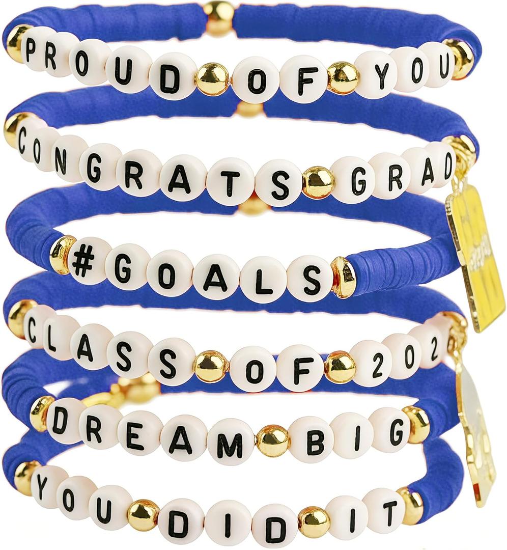 2x OHOME Graduation Gifts - 6 Pack Blue Graduation Bracelets for Her | 2026 2027 Graduation Decorations Dress Outfit for Women Men - Graduation Party Favors Supplies for Him