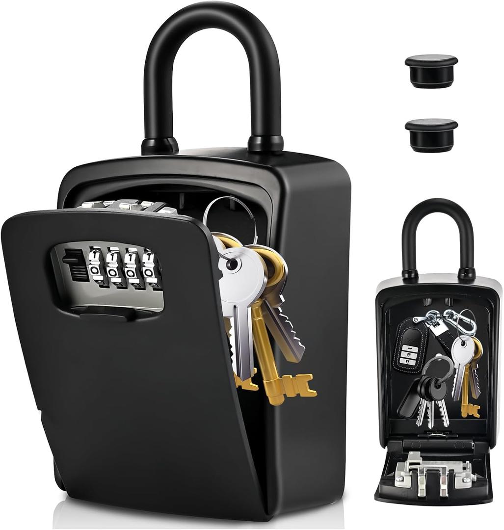 Lockwise XXL Large Key Lock Box, 5.5x4.1x2.1 Waterproof Kirsite Combination Lockbox for Keys Outdoor, Portable Key Lock Box Wall Mount with Code (1 Pack, Black)