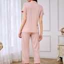 Women's Pajamas Sets 2 Piece Womens Short Sleeve Capri Pants Pajama Sets Tencel Rayon Cotton Pj Sets S-3XL (M)