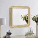 Gold Geometric Mirrors, 24"x24" Art Deco Elegant Mirror with Metal Frame, Modern Square Aesthetic Wall Mirrors for Living Room Bedroom Entryway, Horizontal or Vertical Hanging