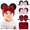 choicbaby Baby Girl Headbands Mouse Ears Headwrap with Sequin Polka Dot Bow Soft Stretchy Nylon Hair Bands for Newborn Infant Baby Toddler Girls- Pack of 4