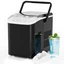 Ice Makers Countertop, Portable Ice Machine with Handle, 6 Mins 9 Bullet Ice Cubes with Basket and Scoop, 26lbs in 24Hrs, Auto-Cleaning, for Home, Kitchen, RV, Camping, Black
