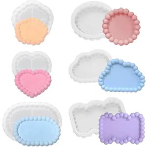 6PCS Bubble Tray Resin Mold,Silicone Tray Coaster Mold Epoxy Resin Casting Mould for Jewelry Trinket Plate Candle Holder,Home Decor