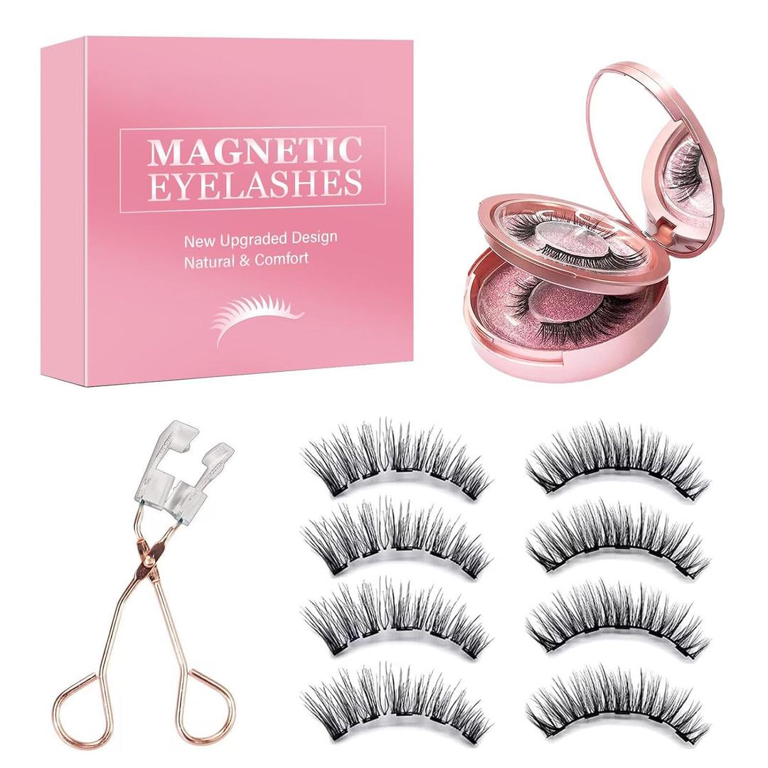 Magnetic Eyelashes, Dual Magnetic False Eyelashes without Eyeliner, Reusable Fake Eyelashes with Applicator No Glue, Natural Look