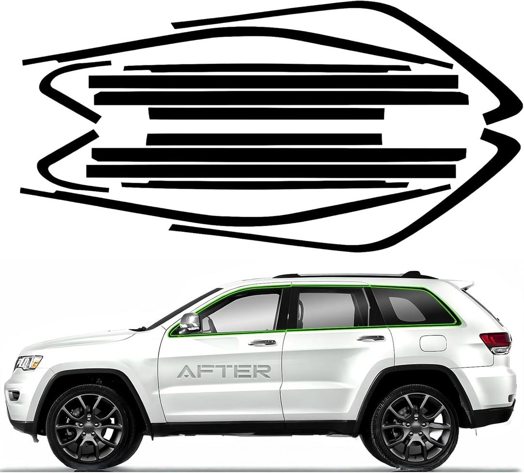 Side Window Chrome Delete Vinyl Wrap Overlay fit for 2011-2021 Jeep Grand Cherokee with Blackout Film Gloss Black Kits Accessories