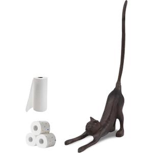 Cast Iron Cat Paper Towel Holder for Bathroom & Kitchen - Vintage Cast Iron Free Standing Paper Roll Holder, Medium