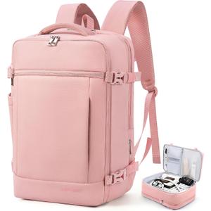 SHOWKOO Laptop Backpack for 17 Inch Laptop, 40L Expandable Large Capacity Backpack, TSA Carry On Travel Backpack with Padded Laptop Compartment, Water-Resistant College & Commuter Bag, Pink