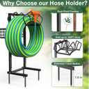 Qatsrin Upgraded Garden Hose Holder with Large Basket, Heavy Duty Water Hose Holder Supports 160-ft Hoses, Freestanding Detachable Hose Stand Storage Reel Hanger Rack for Yard Lawn Farm