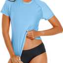 Women's UPF 50+ Rash Guard Sun Protection Swim Shirt Quick Dry Swimsuit Lightweight Short Sleeve Top Only (Blue) M