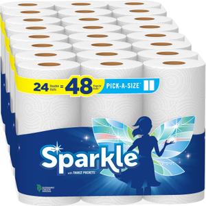 Sparkle Pick-A-Size Paper Towels, 24 Double Rolls (2,640 Sheets Total) - Strong 2-Ply Towels for Kitchen Cleanup and Everyday Messes
