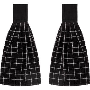Blue Needles Hanging Kitchen Towels - Black 100% Cotton Solid Kitchen Tie Towel, Set of 2 Hand Dish Cloth with Hanging Loops 9 x 17 Inches, Absorbent, Super Soft, and Fast Drying Home Essential