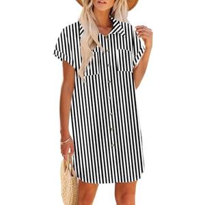 Zeagoo Summer Dresses for Women 2026 Cotton Button Down Short Sleeve Tshirt Dresses Casual Mini Beach Dress size S