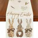 Carrots Rabbit Bunny Happy Easter Table Runner, 13 x 72 Inch, Spring Summer Seasonal Holiday Kitchen Dining Table Decoration for Indoor Outdoor Home Party Decor (Gray Rabbit)