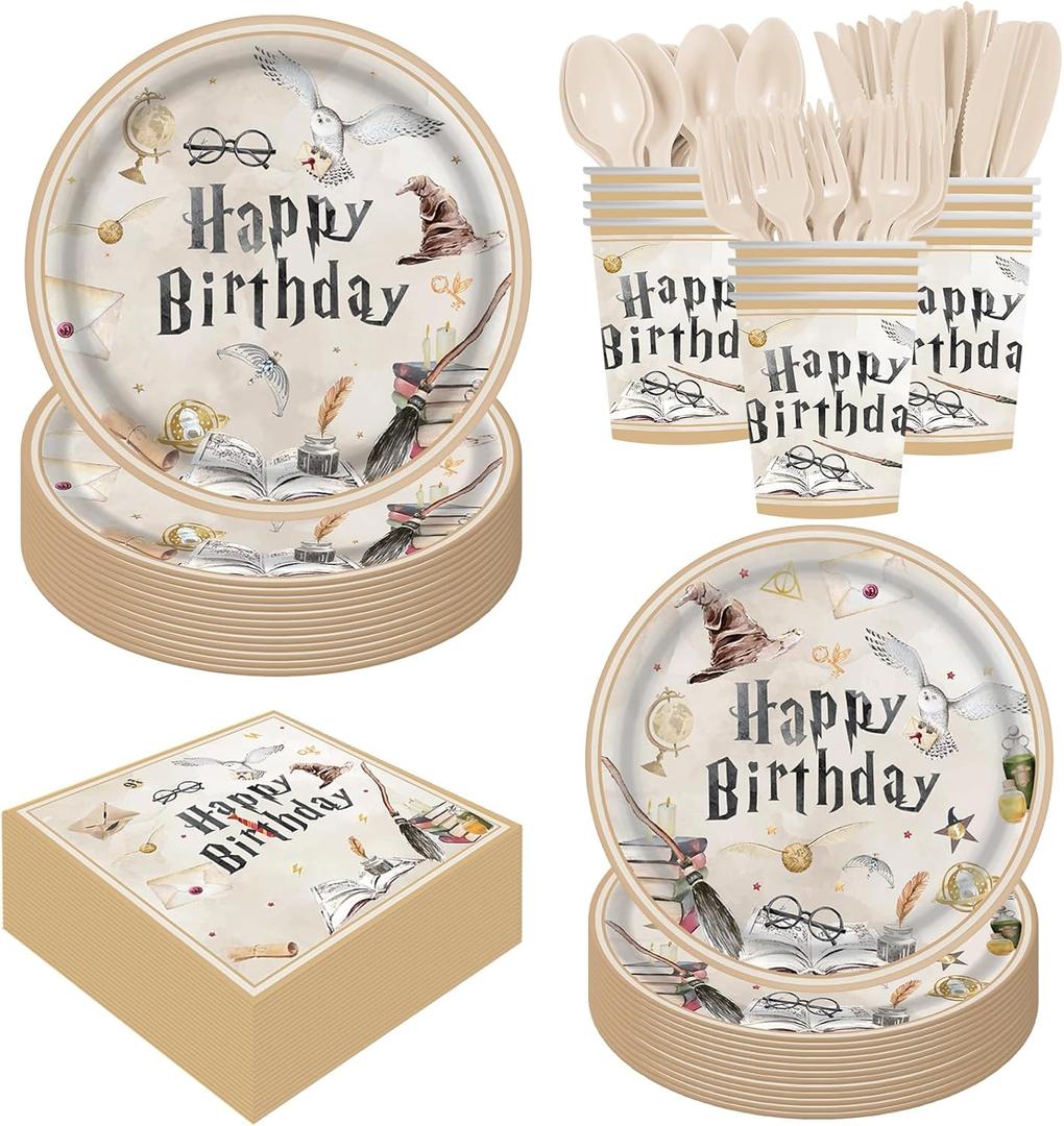 140PCS Birthday Party Paper Plates Napkins Paper Cups Dessert Plates Kids Boys Birthday Decorations Set for 20 Guests