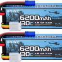 HOOVO 4S Lipo Battery, 14.8V 6200mAh 130C RC Car Battery Hard Case with EC5 Plug, Compatible with 1/8 and 1/10 Scale RC Vechile,Arrma Kraton 8S,RC Buggy Truggy Truck Crawler Monster Boat, 2 Pack