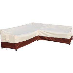 Outdoor Sectional Cover-L-Shaped Patio Furniture Covers Waterproof Rip-Stop Anti-UV 600D Heavy Duty Outdoor Couch Sofa Cover with 3 Air Vents, 110''L 85''L32''D 31''H (Beige & Reddish Brown)