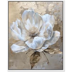 Athenas Flower Framed Floral Fine 1 Piece Canvas Wall Art, 17" x 21", White Frame (21L" x 17W")