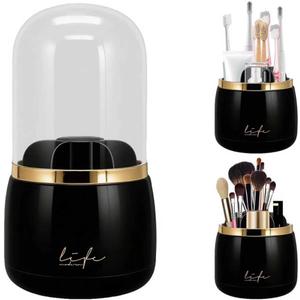 Toothbrush Holders with Cover,Dustproof 360 Rotating 7 Slots Toothpaste Holder for Bathroom Organizer Countertop,Makeup Brushes Organizer,Bathroom Accessories (Black)