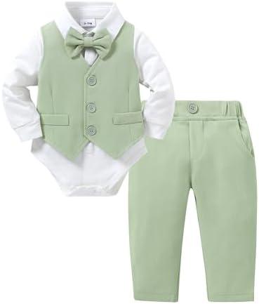 YALLET Baby Boy Clothes Suit 0-3 Months Infant Gentleman Outfits Formal Dress Shirt+Bowtie+Vest+Pants Set Baby Wedding Suits