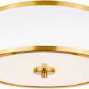 3-Light Flush Mount Ceiling Light Fixture, 12.6" Drum Light with White Fabric Shade, Modern Close to Ceiling Light for Living Room Bedroom Dining Room Kitchen Hallway Entry (Brushed Gold)