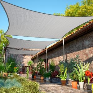 ShadeMart 8' x 16' Grey Sun Shade Sail UPF50 Rectangle Canopy Fabric Cloth Screen smTAPR0816, Water and Air Permeable & UV Resistant, Heavy Duty, Carport Patio Outdoor 