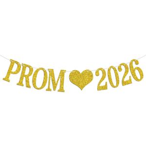 2 x Prom 2026 Banner, 2026 Prom Night Bunting Decorations, Class of 2026 Graduation Party Decorations, College High School Grad Party Supplies, Gold Glitter