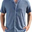Alex Vando Mens Summer Shirts See Through Sheer Lace Casual Short Sleeve Button Down Beach Shirt (M)
