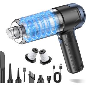 Handheld Car Vacuum Cleaner, 16000PA Hand Held Vacuum Portable Cordless, 2 in 1 Air Duster and Vacuum Cleaner with LED Light, Multi-Nozzles, 120W High Power Mini Vacuum for Home, Pet, Office