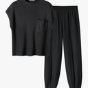 ANRABESS Women's Two Piece Outfits Knit Sweater Vest Crop Top Pants Lounge Matching Tracksuit Sweatsuit Travel Clothes Sets, L