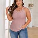 ZAFUL Plus Size Camisole Top for Women Summer Casual Ring Connected Sleeveless Tank Tops (X-Large, Haze Pink)