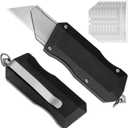 Aluminum Alloy Utility Knife, Retractable Box Cutter with Clip, Lightweight Pocket Knife, Safety Replaceable Blade EDC Razor Knives with 10Pcs Blades (Black)