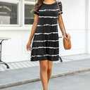 Women's Summer Casual Tshirt Dresses Short Sleeve Cover ups Beach Loose Dress (Black)