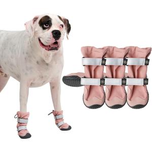 Spark Paws Dog Shoes, Waterproof Dog Boots for Medium to Large Dogs, Non Slip, Breathable Dog Booties and Paw Protectors - 4PCS Doggie Hiking Boots with Reflective Straps - Pink, Size 5