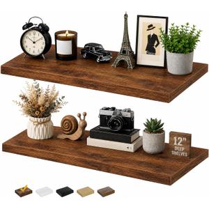 RICHER HOUSE 12 Inch Deep Floating Shelves, 36 Inch Long Wall Shelf, Brown
