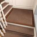 Bullnose Carpet Stair Treads, Non Slip Landing Mat for Wooden Steps Indoor, Soft Stair Rugs for Pets, Indoor Doormat for Kitchen Bathroom, Washable, 30"x30" 1pc, Brown
