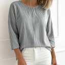 Women's 2026 Summer 3/4 Sleeve Tops Casual Striped T Shirts Crewneck Loose Office Work Shirts Cotton Blouses (Gray, XL)