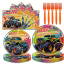 96Pcs Monster Machine Birthday Party Decorations Blaze And The Monster Machines Tableware Set Disposable Plates Napkins Forks Serves 24 Truck Boys Birthday Party Decorations