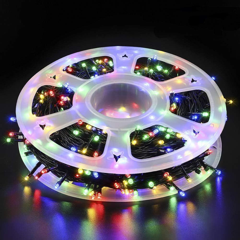 MYGOTO Christmas LED String Lights 500L 165feet 8 Modes 30V Plug in String Lights Green Wire Fairy Outdoor Lights Home Garden Party Wedding Xmas Tree Bedroom Window Tree Decoration(Multicolor)