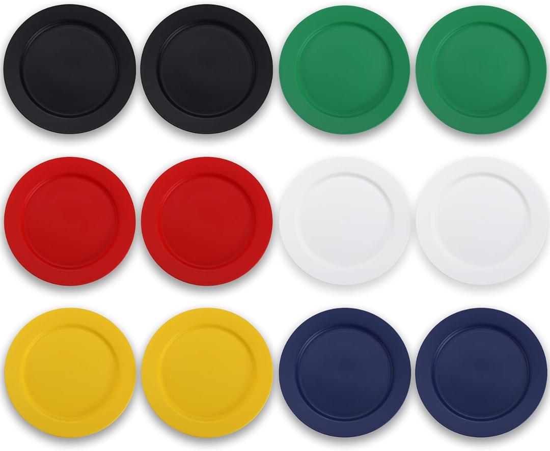 Berglander Plastic Plates Set of 12 Pieces 10", Multi-Color Reusable and Unbreakable Flat Dinner Plates, Salad Plates, Pasta Bowls, Dishes Set Easy to Carry for Home, Garden, Picnic, Camping